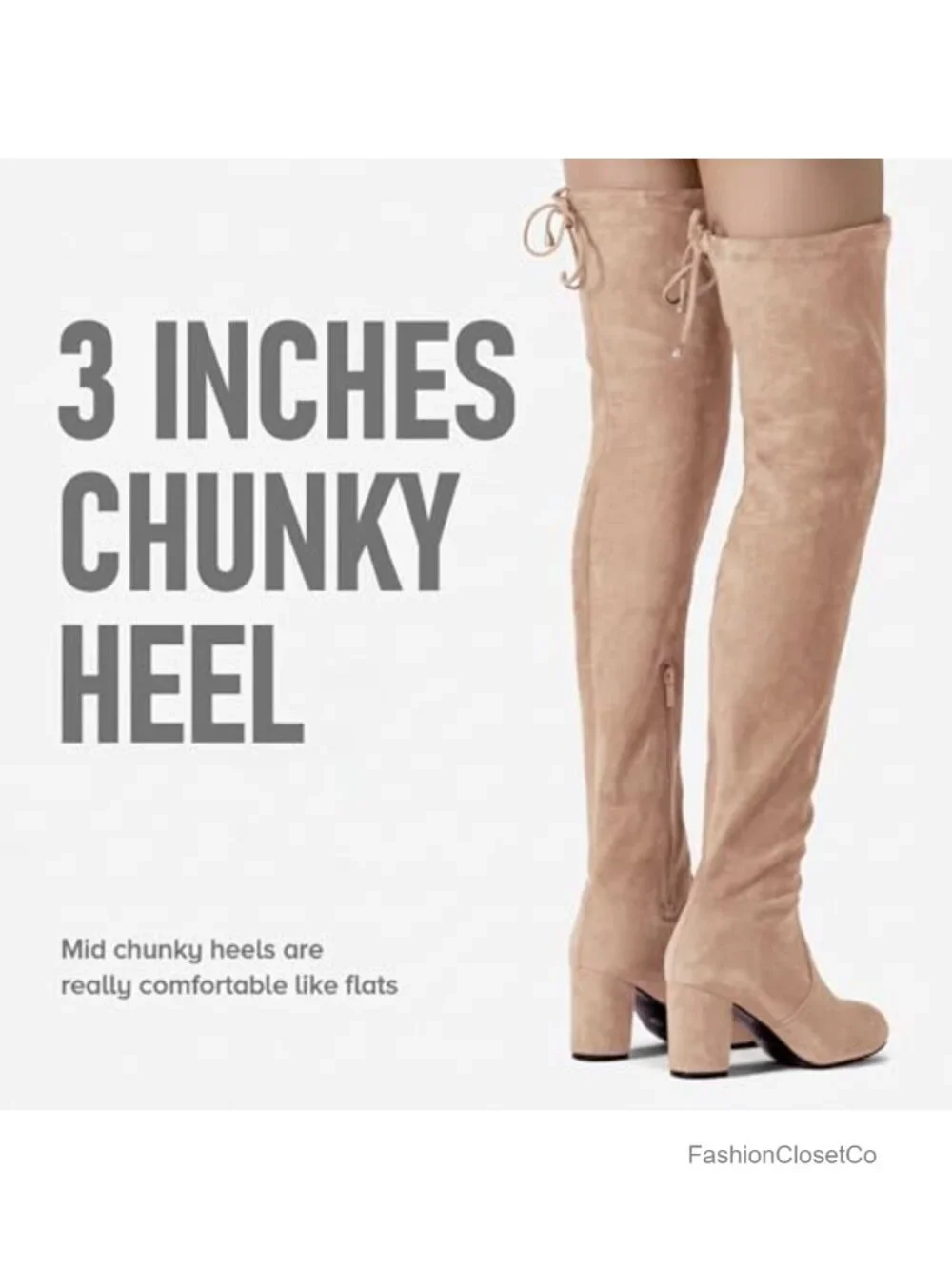 Over Knee Thigh High Block Heel Boots Faux Suede Zip